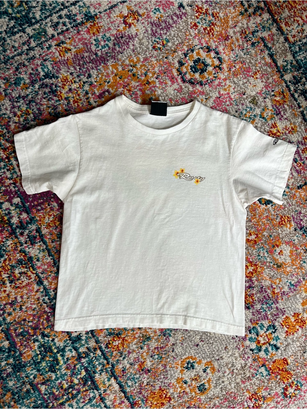 Vintage Rusty Cream Short Sleeve Tee Sunflower Logo Surf Graphic y2k 90s crop - Picture 8 of 10